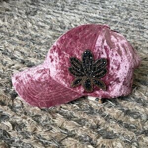 David and Young Mauve Velvet Baseball Cap with Beaded Leaf Accent, One Size